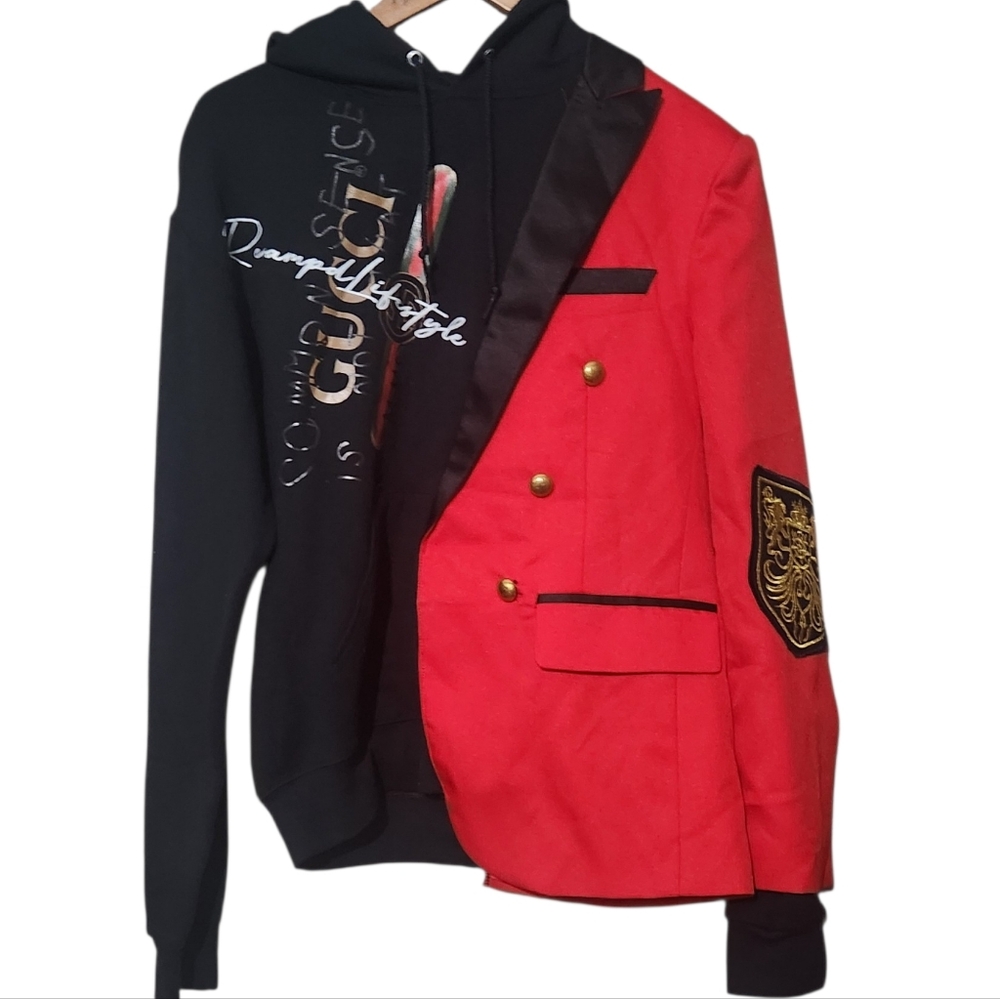 Unbranded Upcycled Red & Black Blazer Hoodie Combo